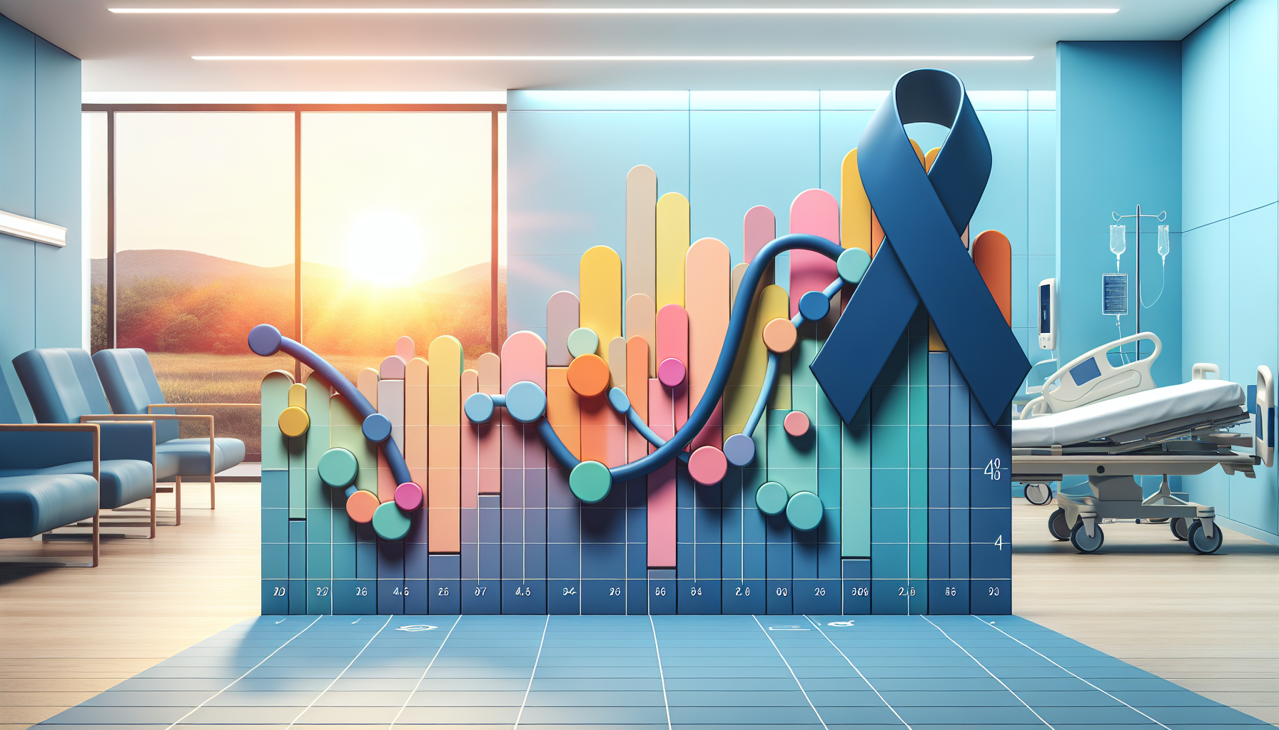 Illustration of survival rates graph for stage 4 colon cancer