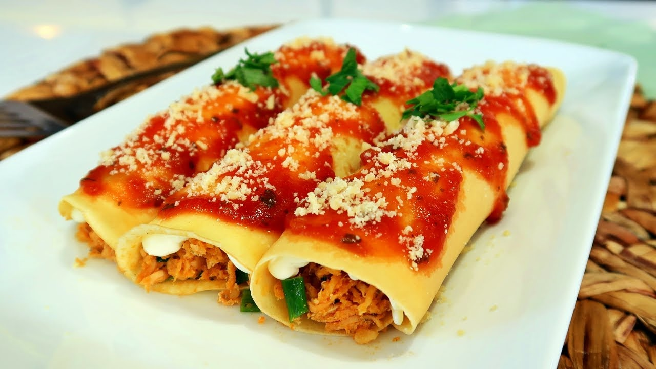 A melhor forma de almoçar é essa panqueca de frango.