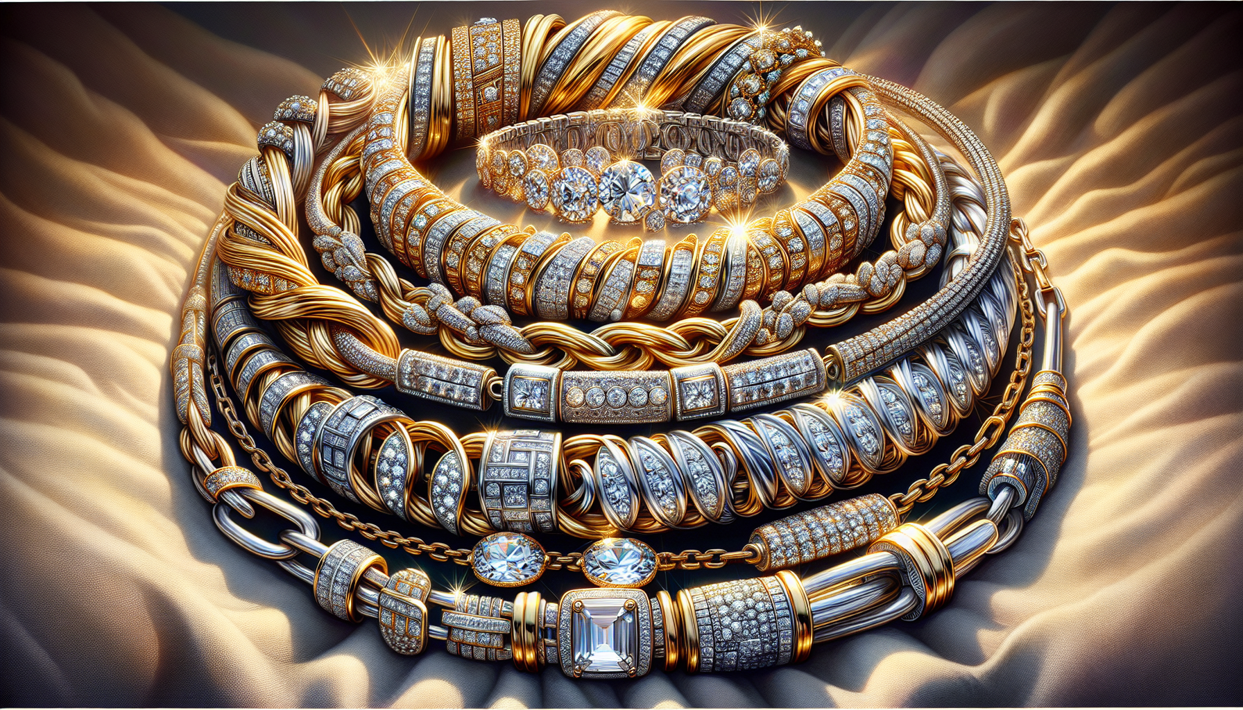 An illustration showing different materials and metals used in tennis bracelets.