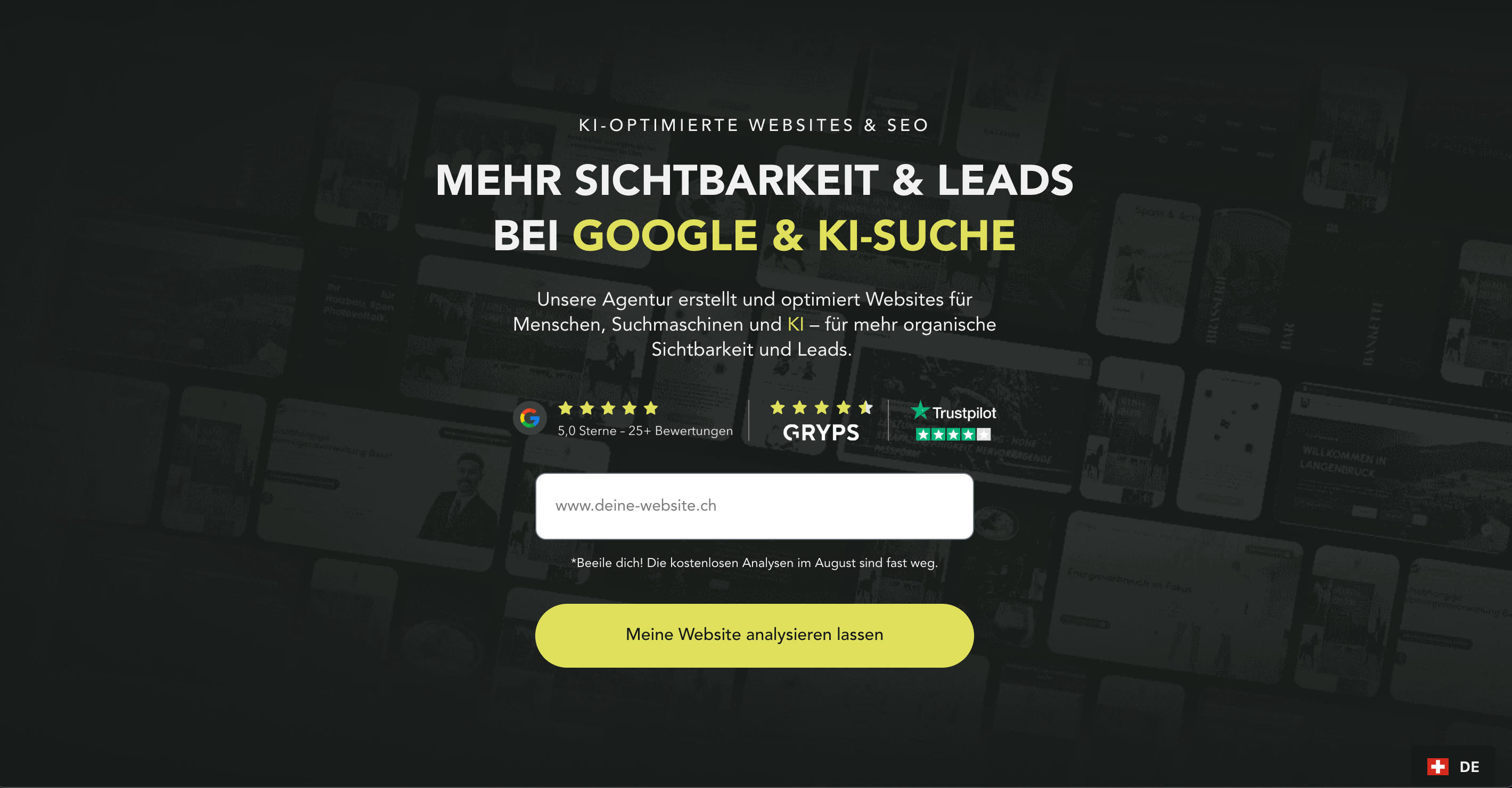 Screenshot der eine Hero Section mit einem CTA zeigt