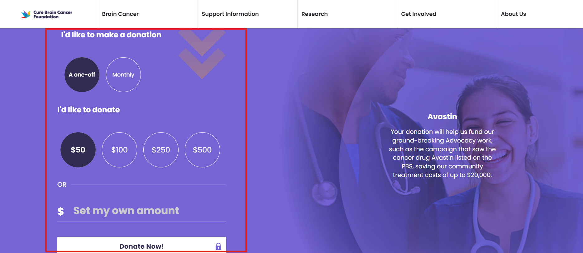 Cure brain cancer's website