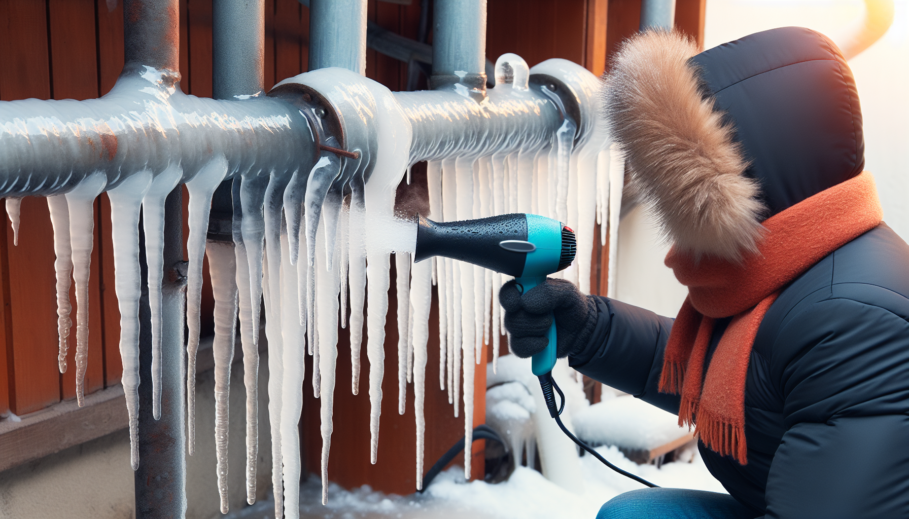 Thawing frozen pipes with hairdryer