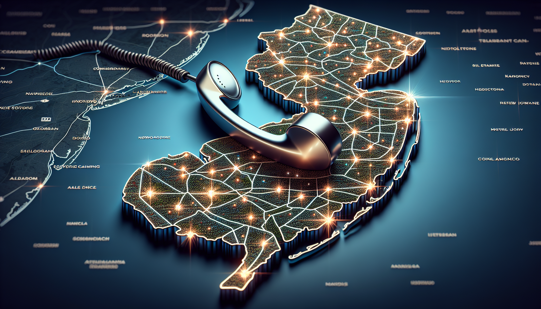 Illustration of a New Jersey map with a telephone symbol