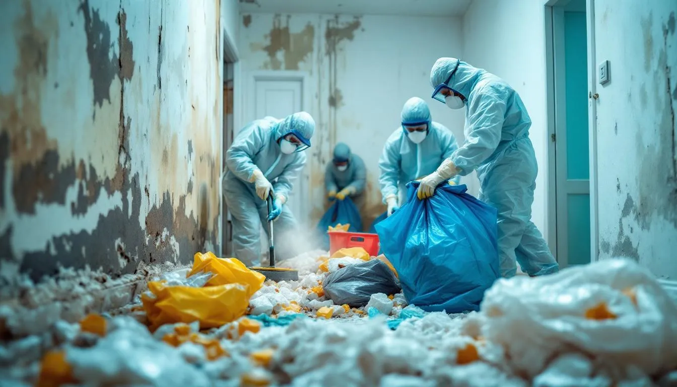 A professional team is actively engaged in removing contaminated materials as part of the odor removal process, addressing unpleasant odors caused by smoke, pet accidents, and mold growth. They utilize specialized equipment and chemical treatments to eliminate persistent smells and restore indoor environments.