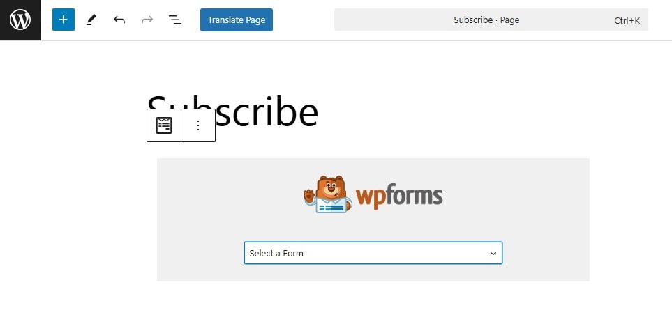Adding the WPForms block