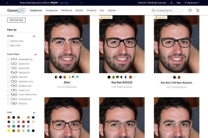 Customer puts on different glasses and checks them online