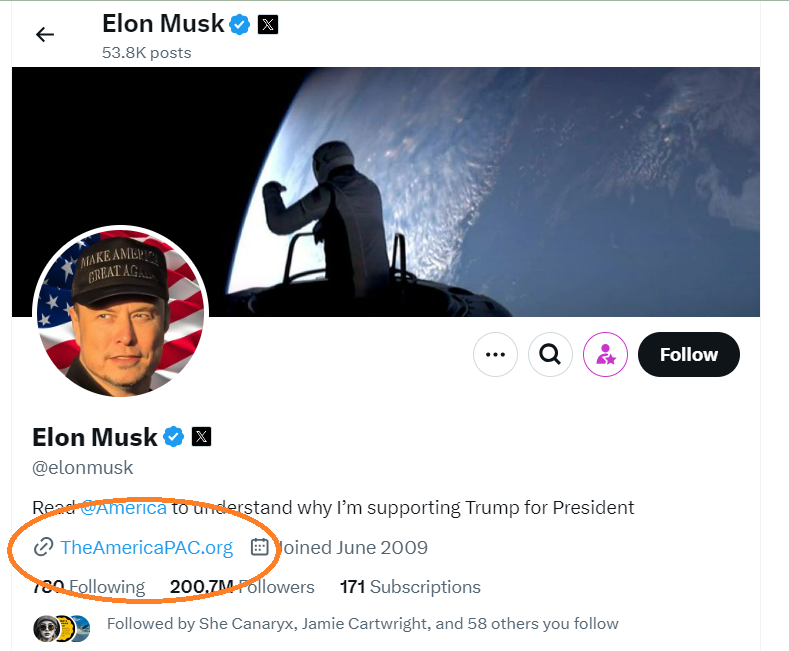 A social media profile of Elon Musk with a social media backlink