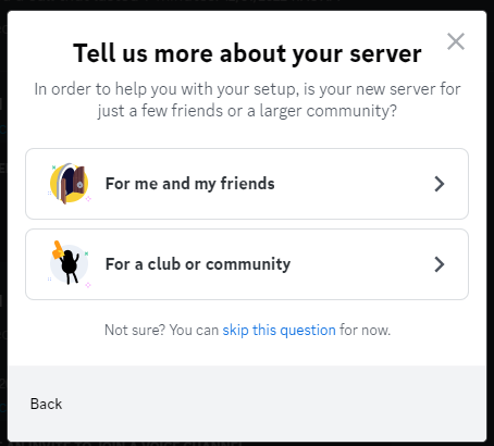 The tell us more about your server page when creating Discord servers