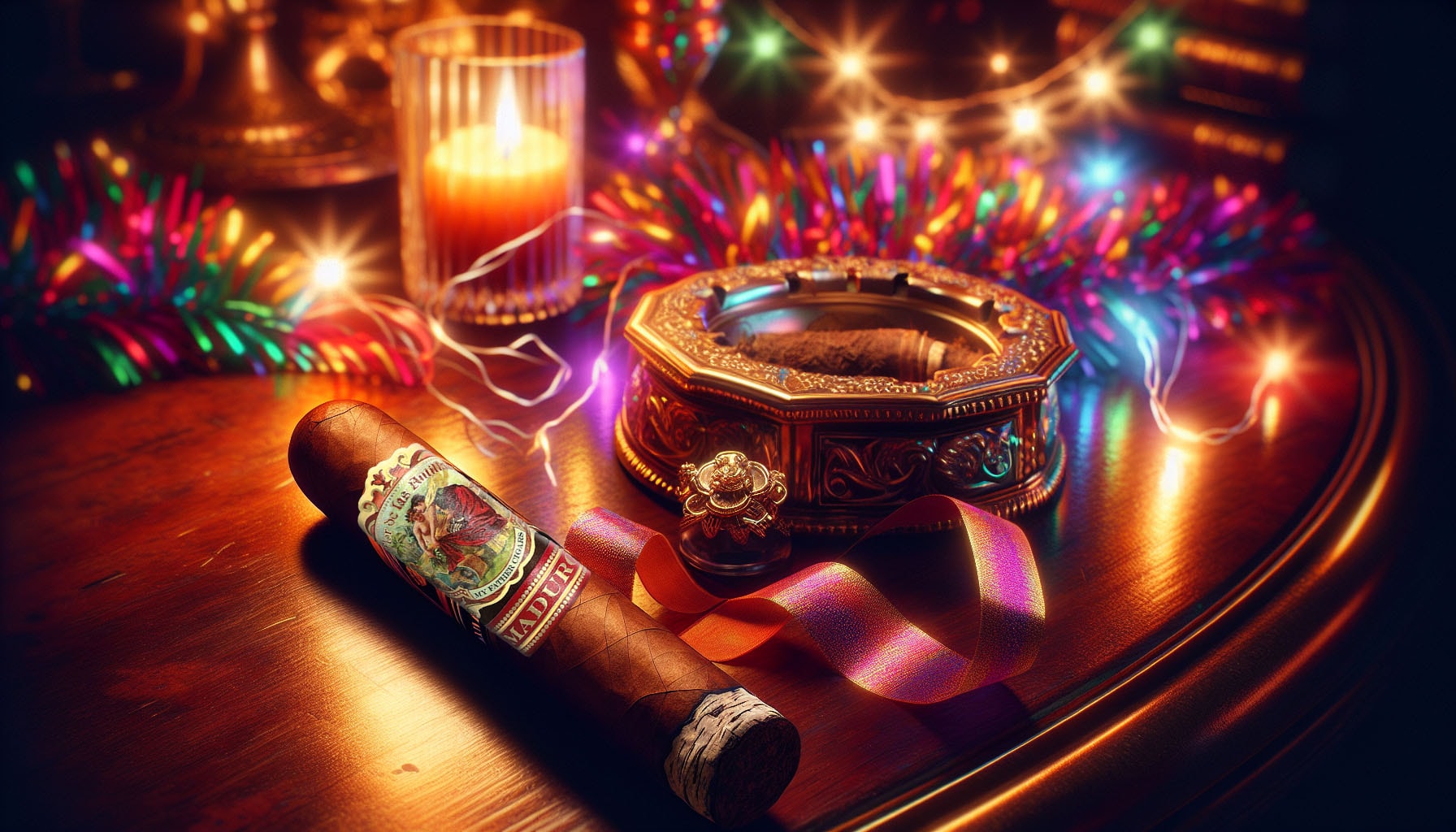 A celebratory scene featuring a Flor de las Antillas Maduro Toro Gordo cigar for special occasions.