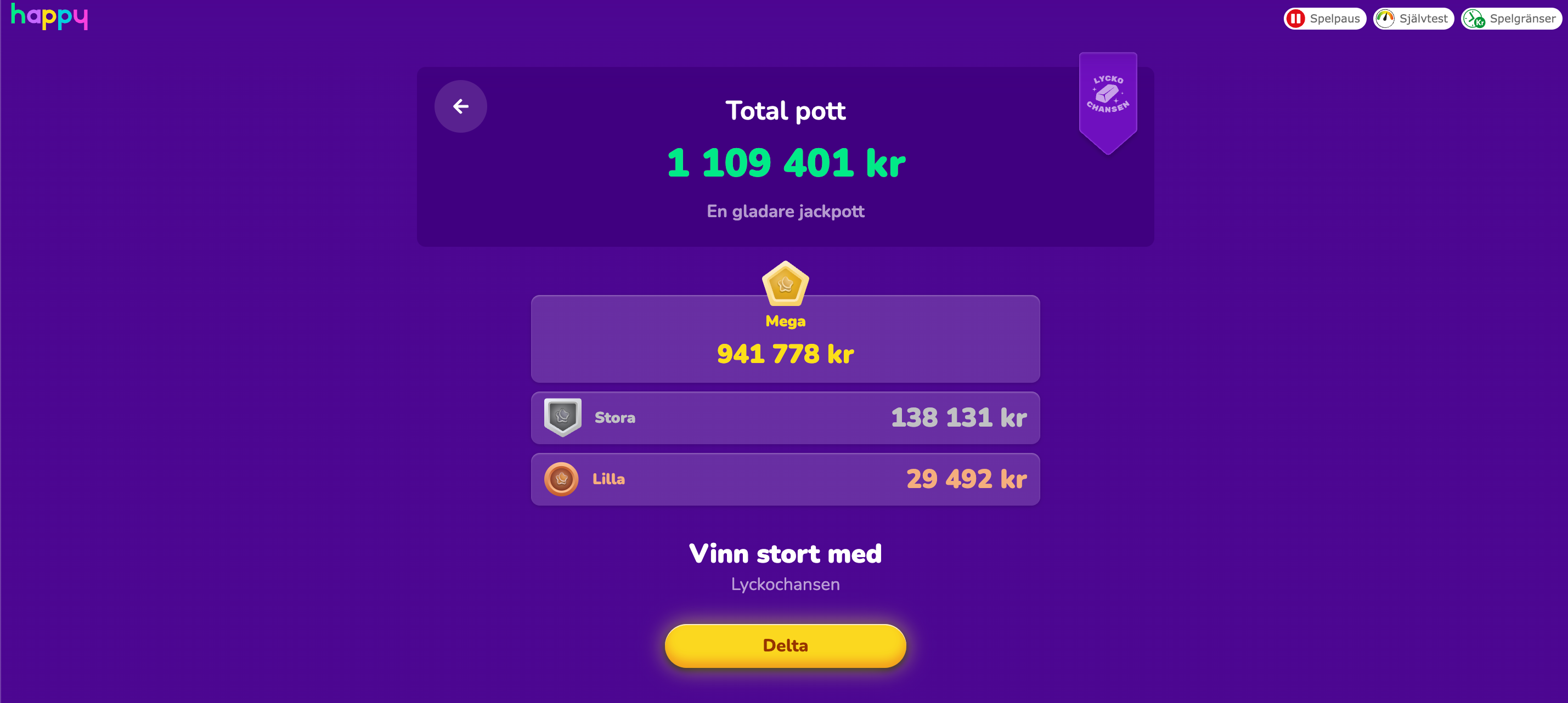 Happy casino exklusiv jackpott lyckochansen