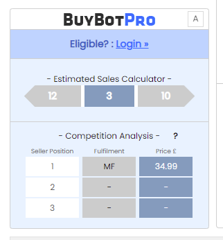 A screenshot of buy bot pro a service similar to tactical arbitrage