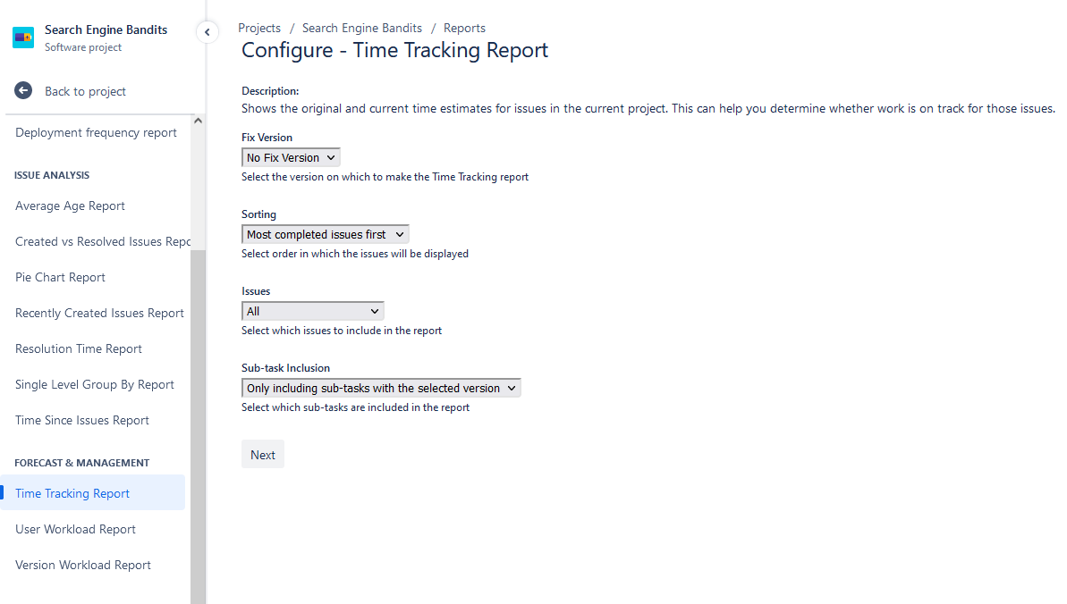 Jira Time Tracking Report Configuration 