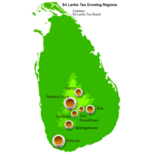 mapa uprawy herbaty - Sri Lanka