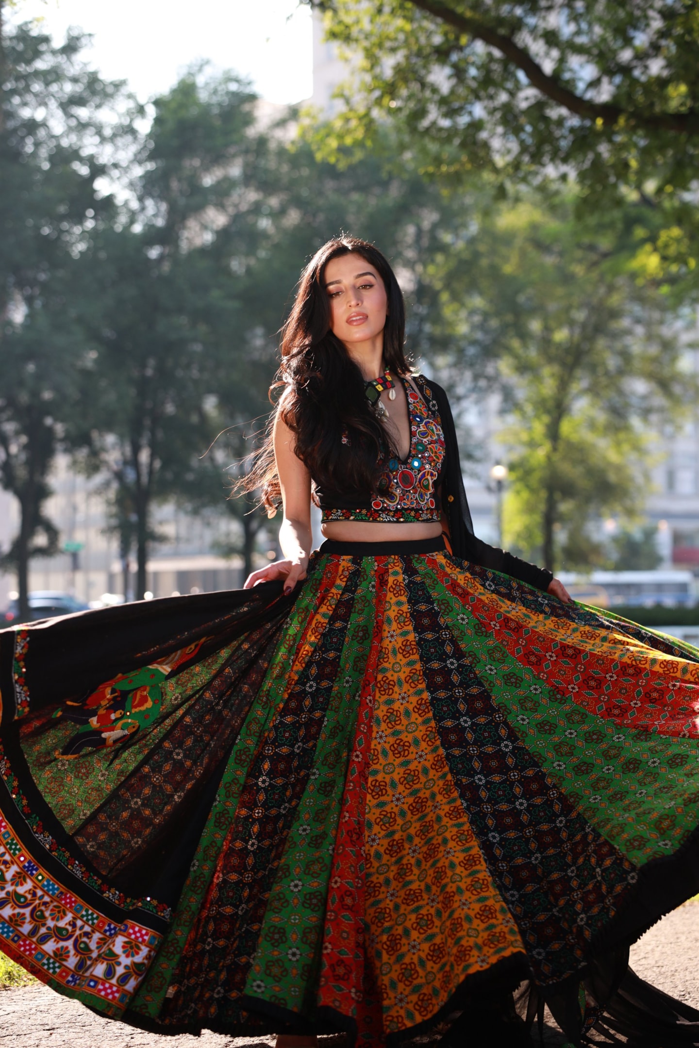 A vibrant color palette for Navratri 2025 chaniya cholis.