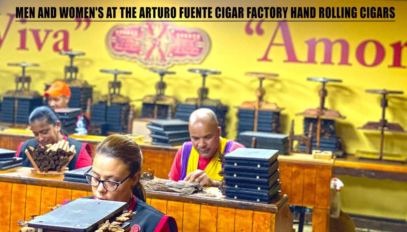 Men and Women's at the Arturo Fuente Cigar Factory hand rolling cigars