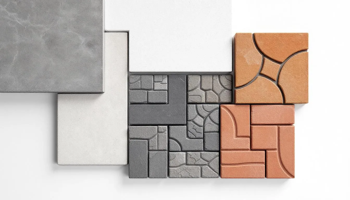 A variety of paving materials displaying different colors and styles.