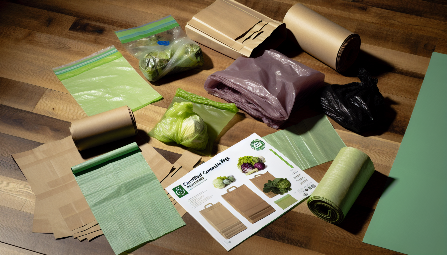 Various types of certified compostable bags
