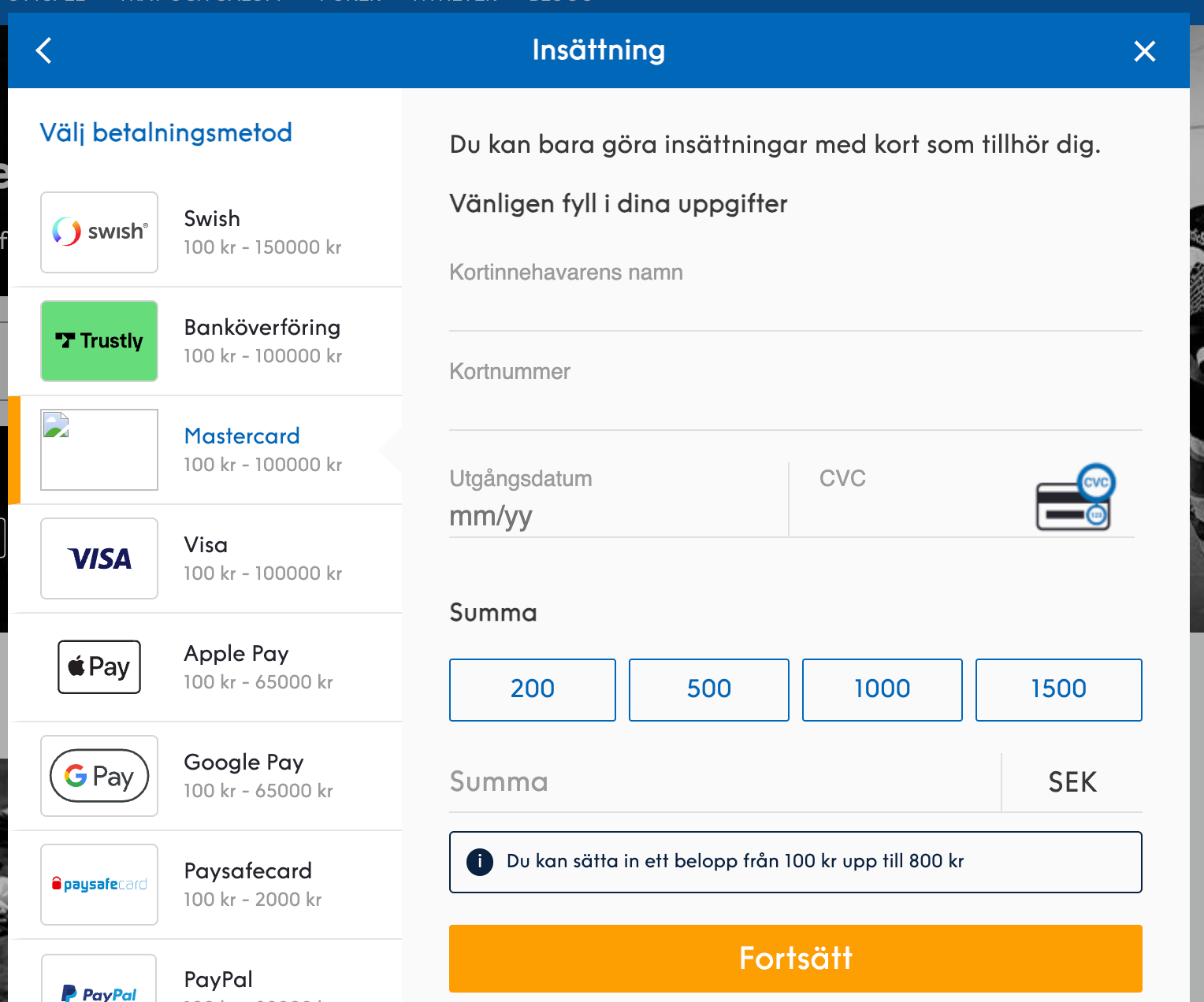 Minsta insättning 100 kr hos Nordicbet