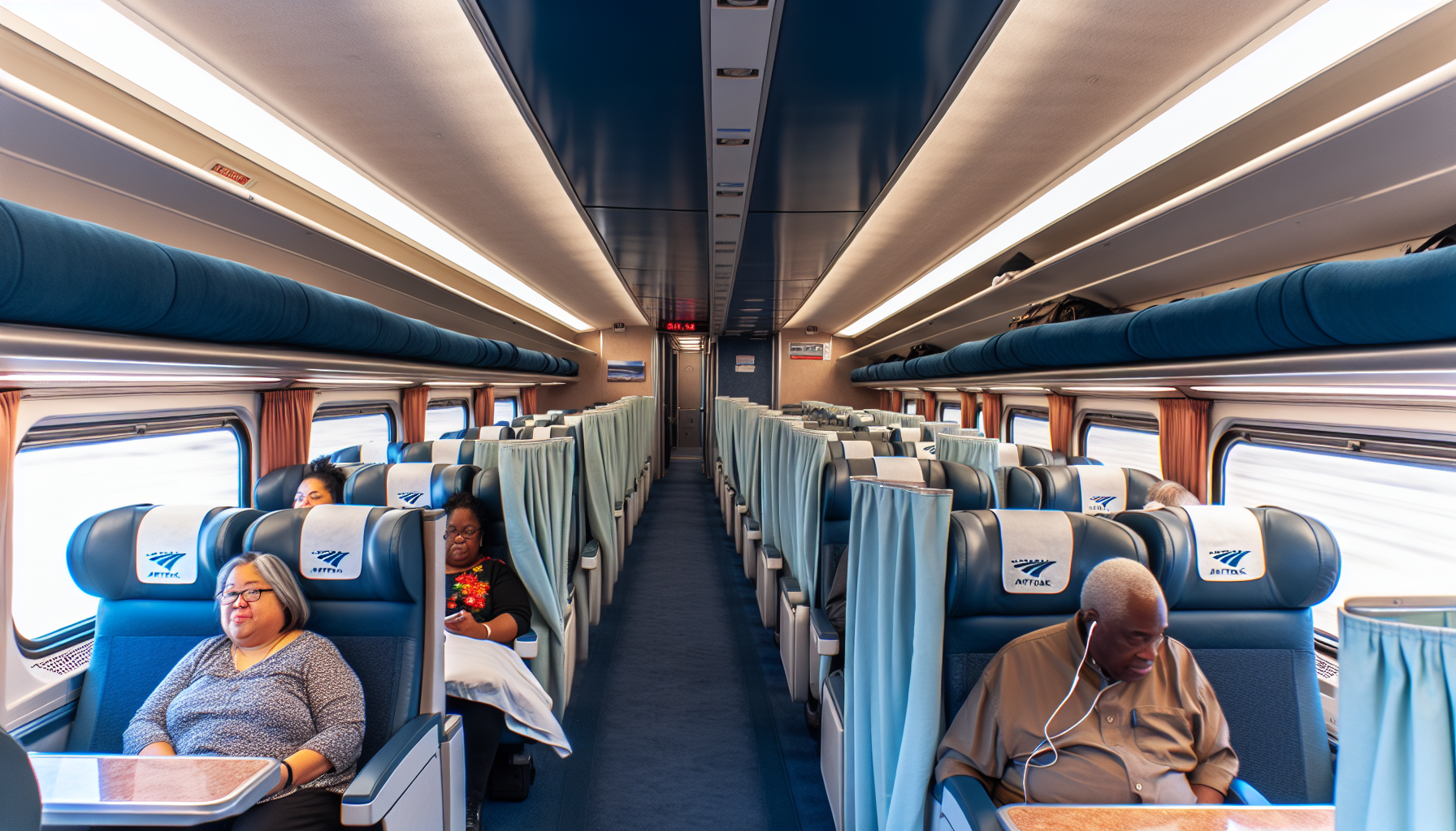 Comfortable seating on Amtrak train