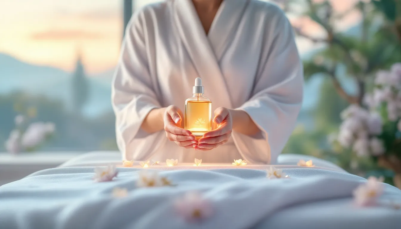 A massage therapist preparing to give a massage, showcasing a massage table.