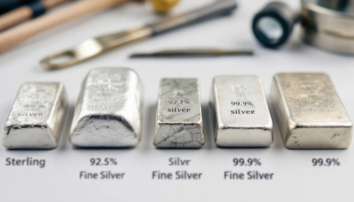 In this image, various types of silver used in jewelry making are displayed, including sterling silver and other precious metals, showcasing an array of silver earrings, necklaces, rings, and bracelets, each highlighting unique designs and quality craftsmanship. The collection emphasizes the beauty and versatility of silver jewelry, perfect for completing any outfit or occasion.