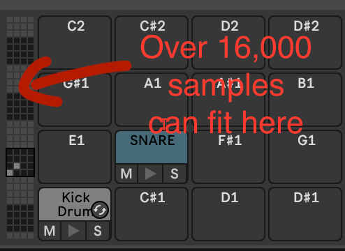 Over 16,000 drum sounds can fit in a drum rack