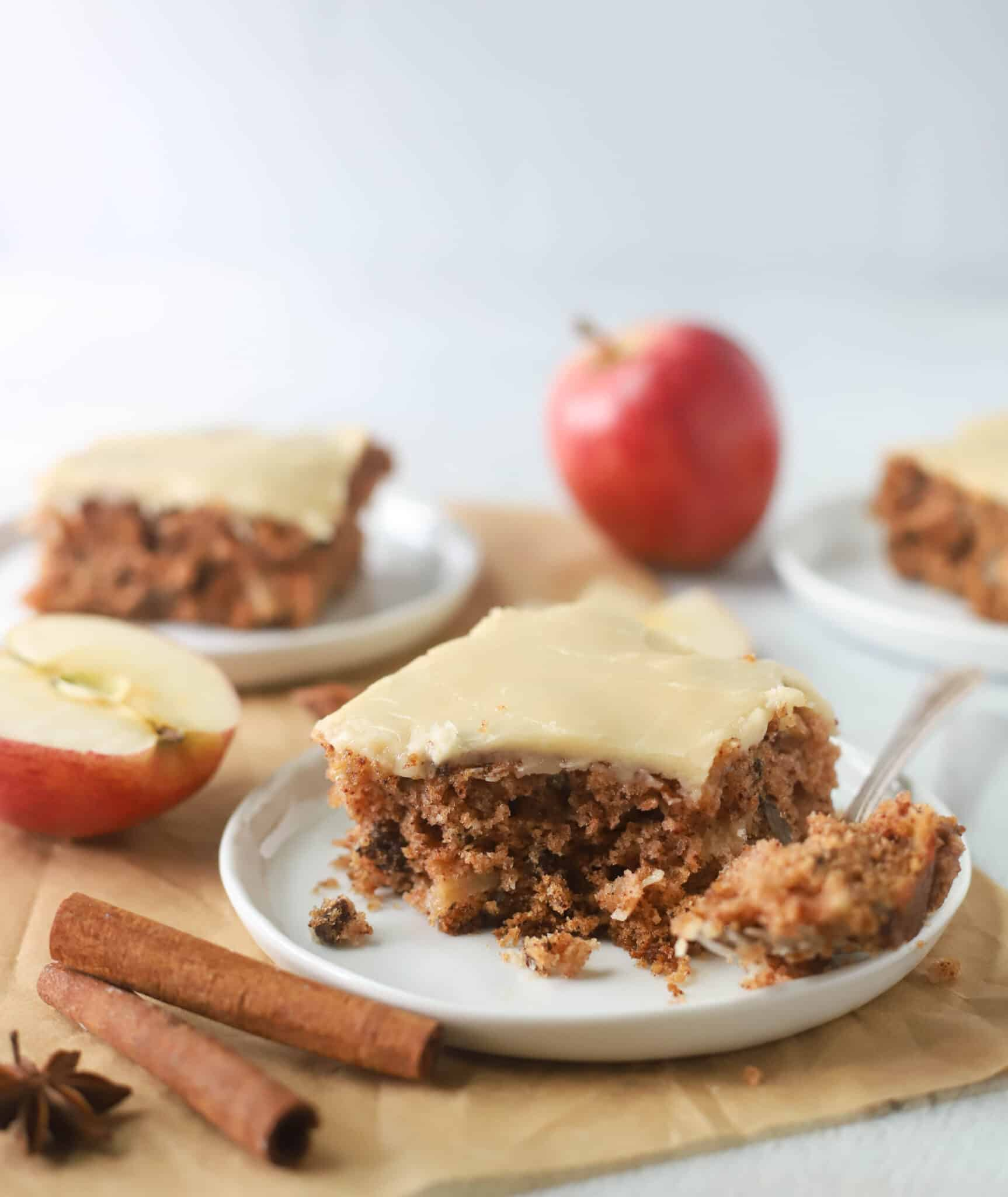 slice of apple cake on a plate