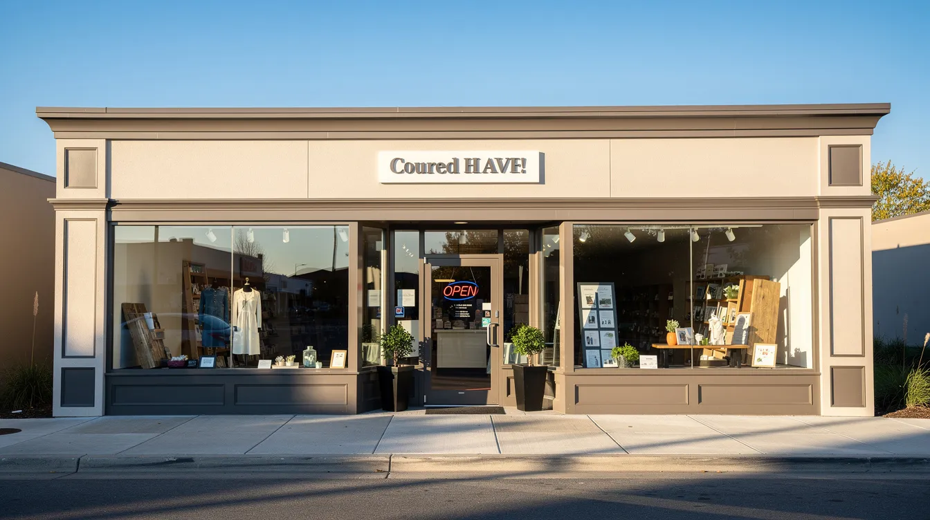 The image depicts the exterior of a small retail storefront featuring an open sign and spotless windows, illuminated by bright sunlight. This inviting scene reflects the essence of small businesses, which often seek funding and support through various financing options like business loans and microloan programs to thrive and expand.