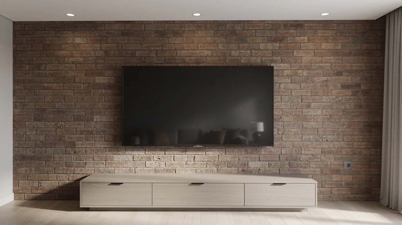 The image shows a flat screen television expertly mounted on a brick wall, with cables neatly concealed for a clean look. This professional installation reflects the services of accredited DSTV installers in George, ensuring a seamless viewing experience without visible clutter.