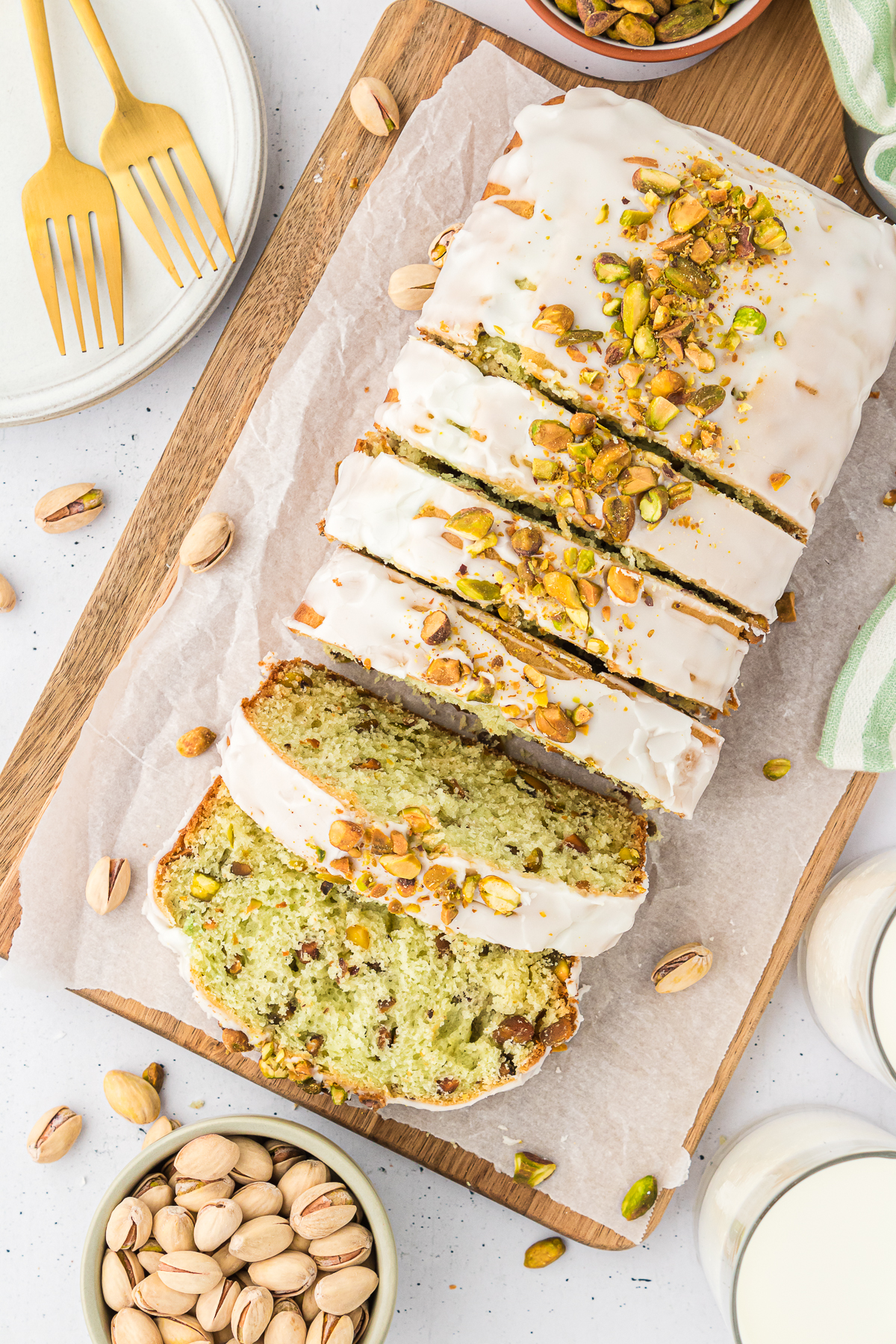 pistachio loaf bread on parchment 