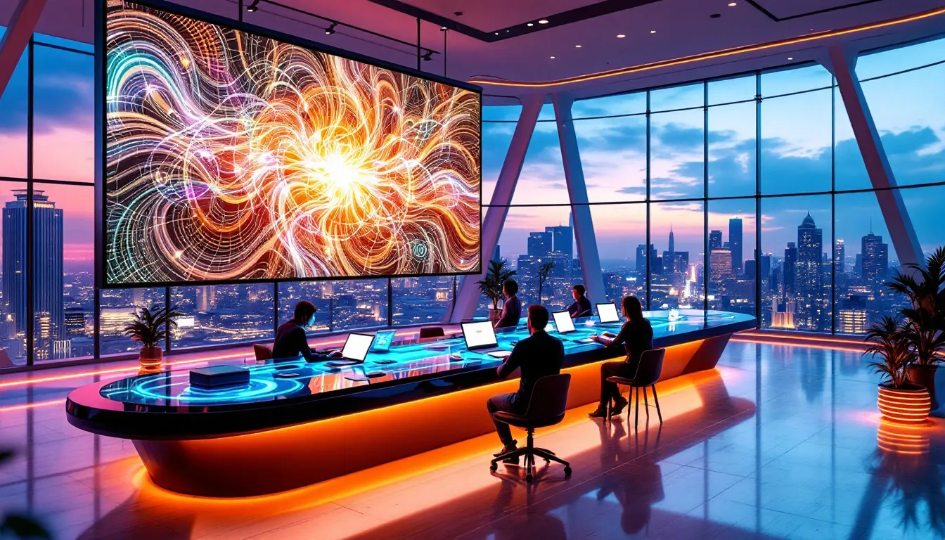 A futuristic concept of trends in AI content creation.