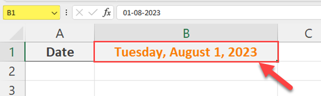 Change Excel Date Format - Selecting the cell that contains the date