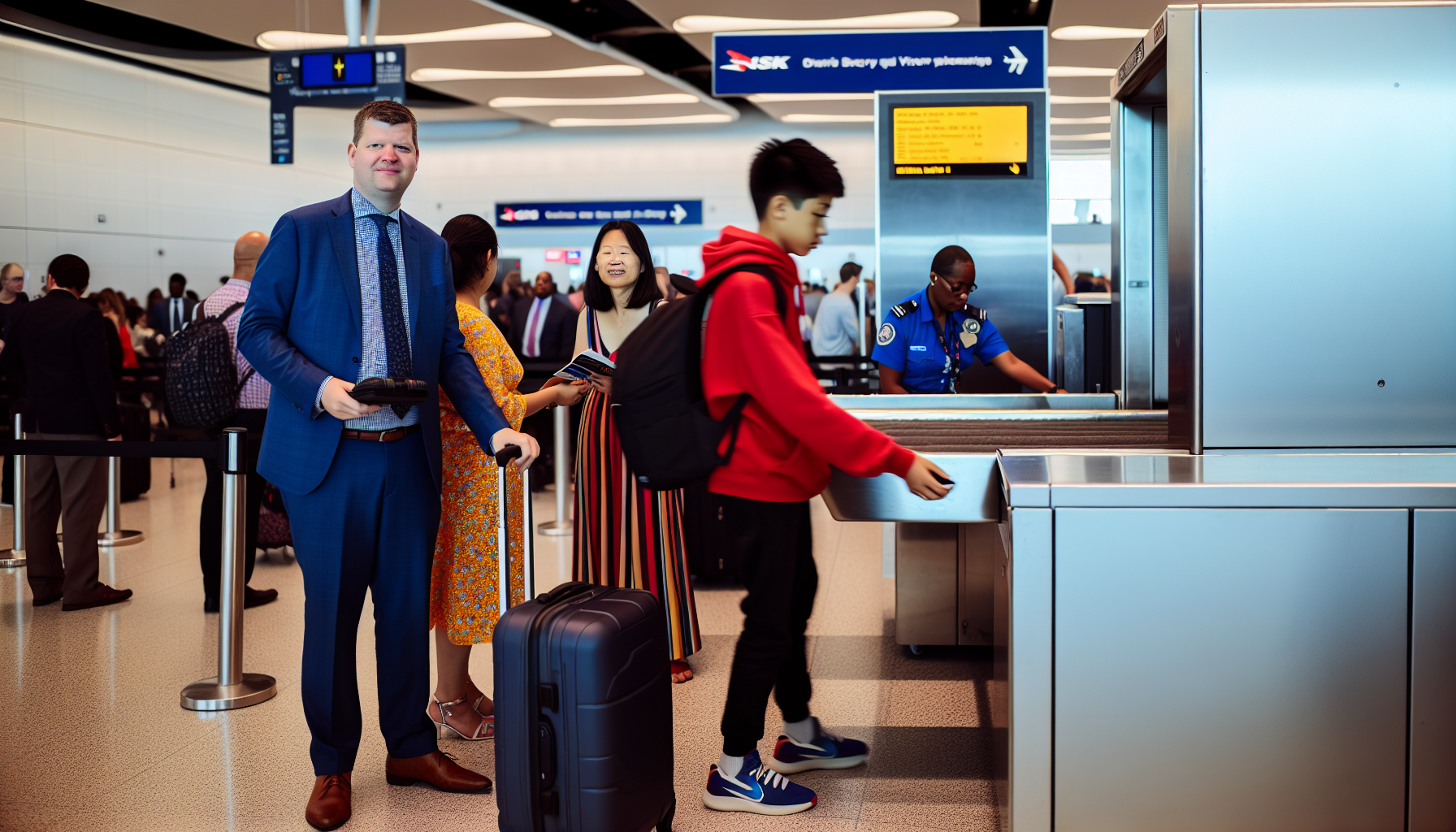 Passengers queuing at security checkpoint