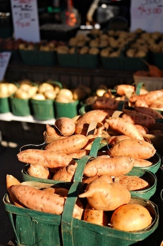 Produce for sale at a winter farmers market