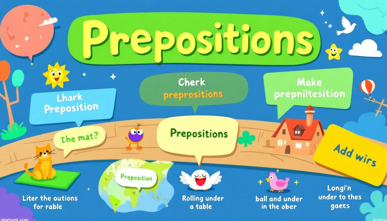 A chart illustrating common preposition and its use.