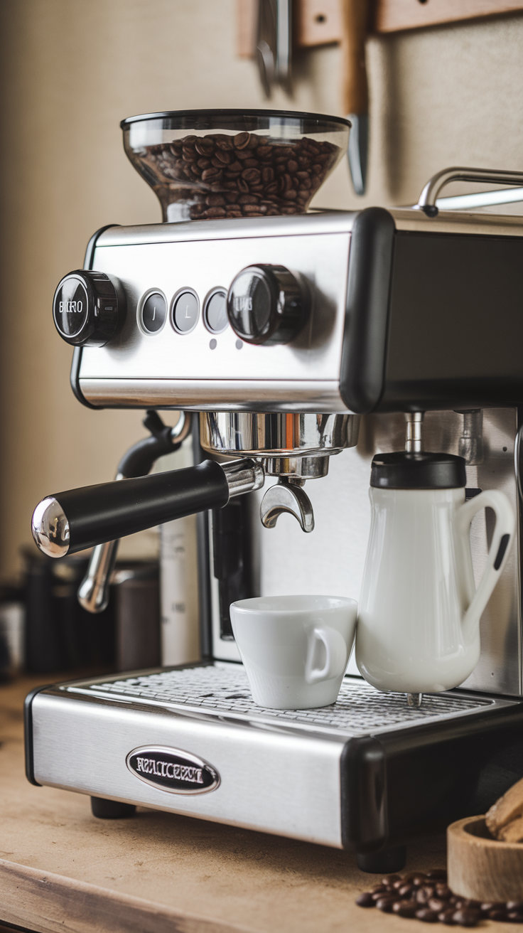 Home espresso machine with drip tray, espresso shots