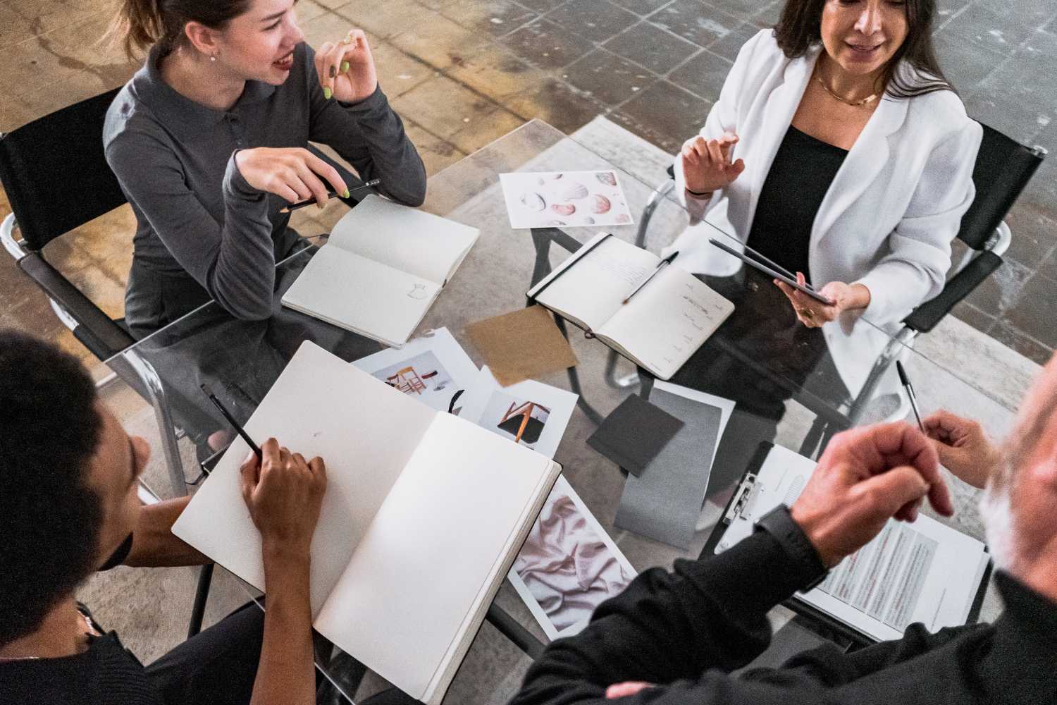 A modern office environment showing professionals working together.