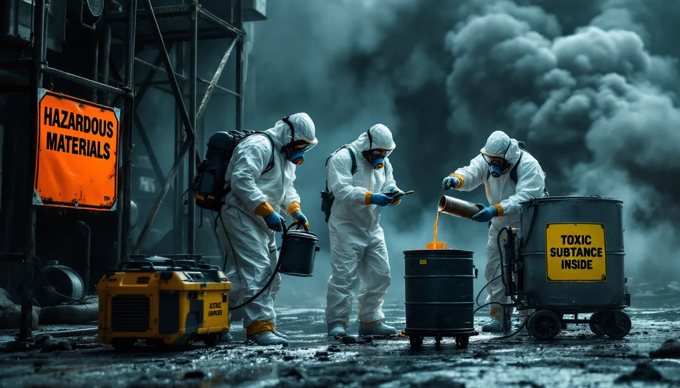 A professional hazmat cleanup team at work, showcasing advanced equipment.