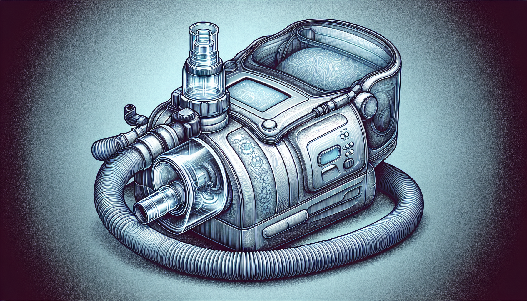 Illustration of a CPAP machine with blurred brand name