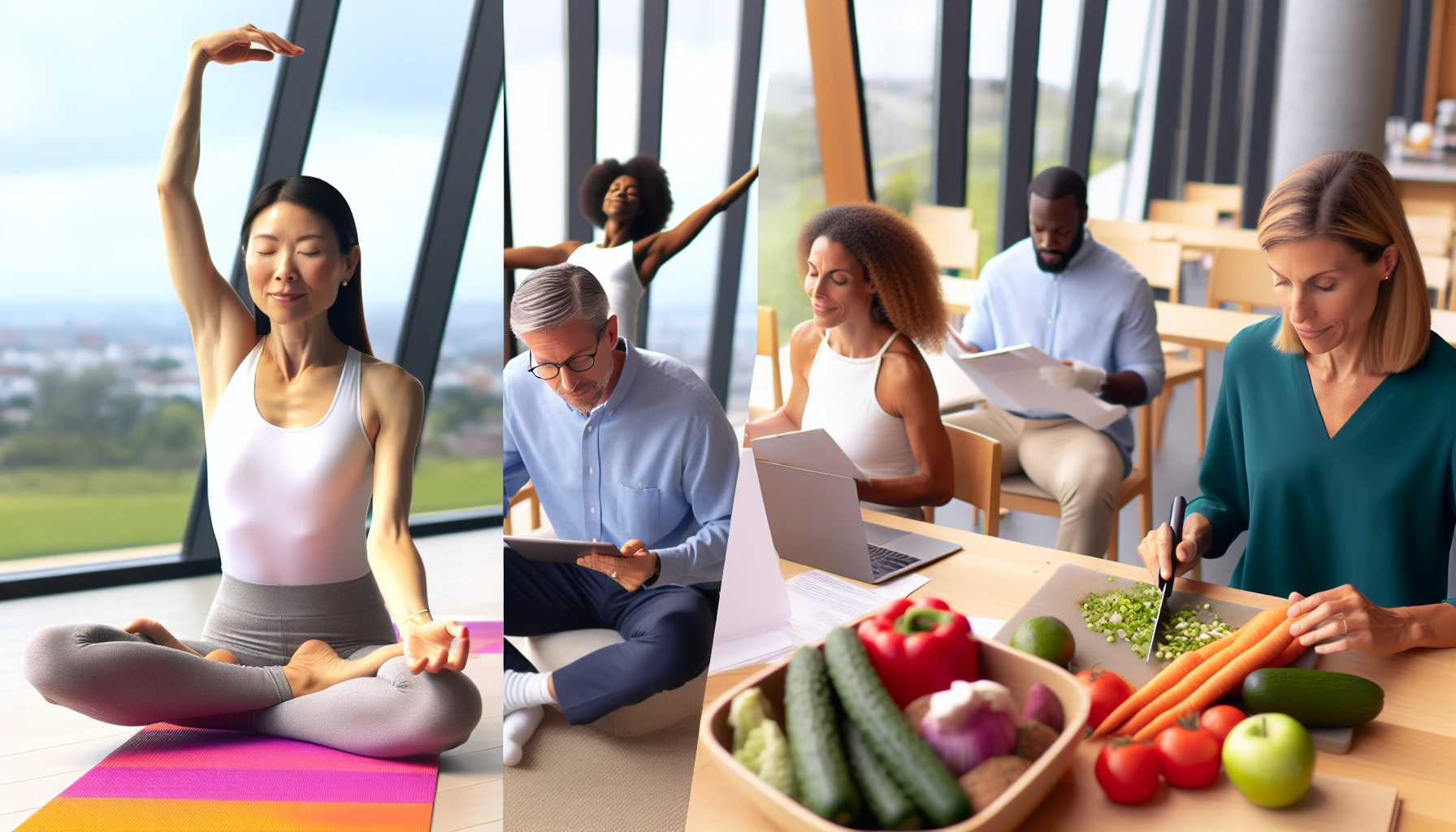 Diverse group of employees participating in a wellness program