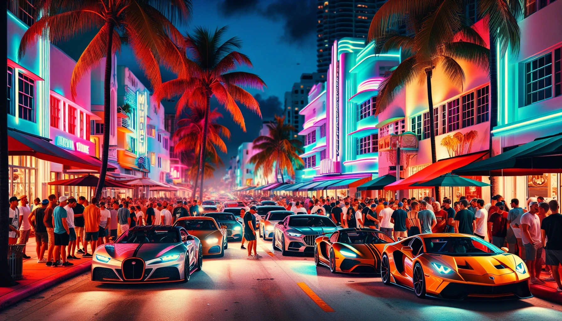 Exotic cars driving on the streets of Miami during December events