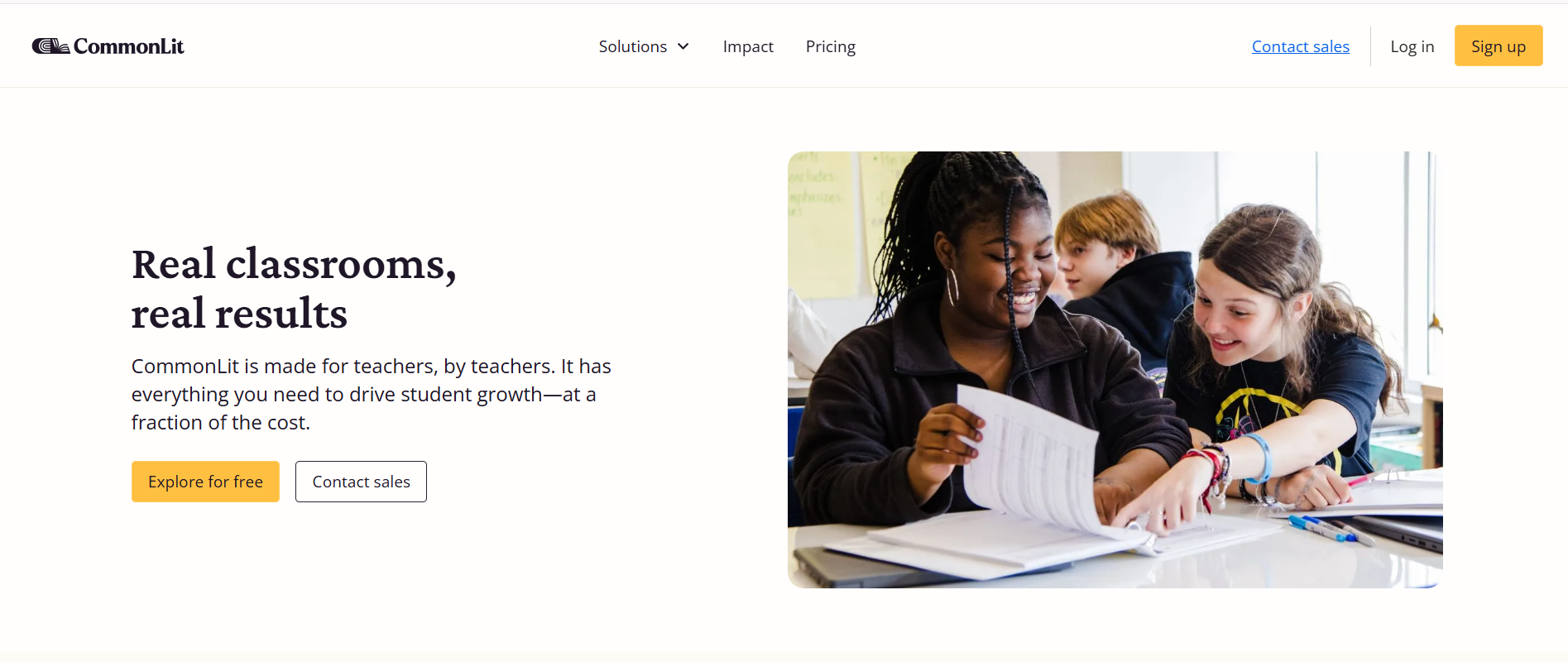 CommonLit literacy platform supporting student writing, reading comprehension, classroom assessment, and personalized writing instruction for educators.