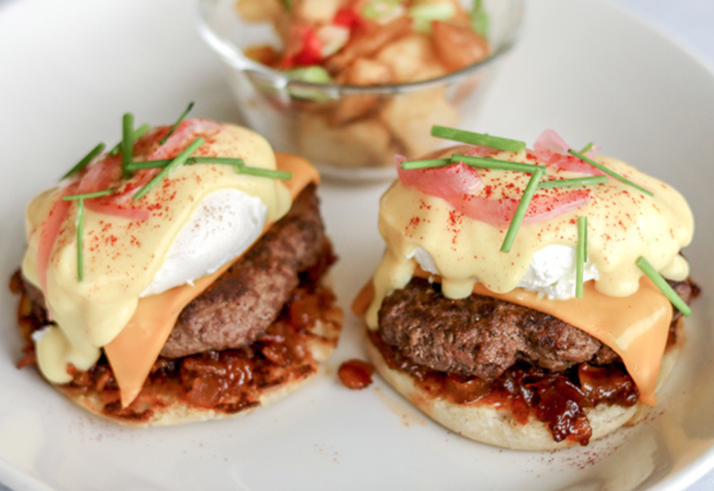 The Bacon Jam Cheeseburger Benedict from the Black Walnut Cafe. 