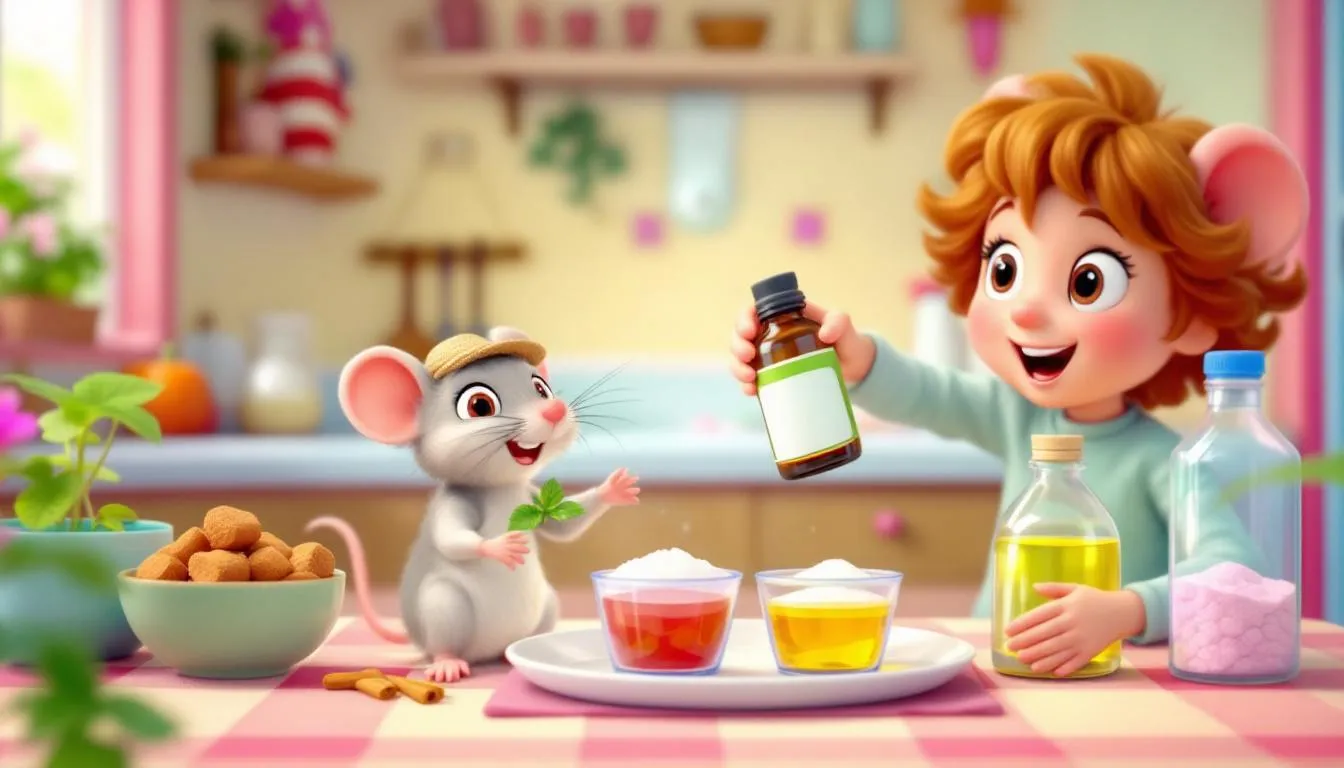 A natural deterrent setup with peppermint oil and other substances to repel mice.