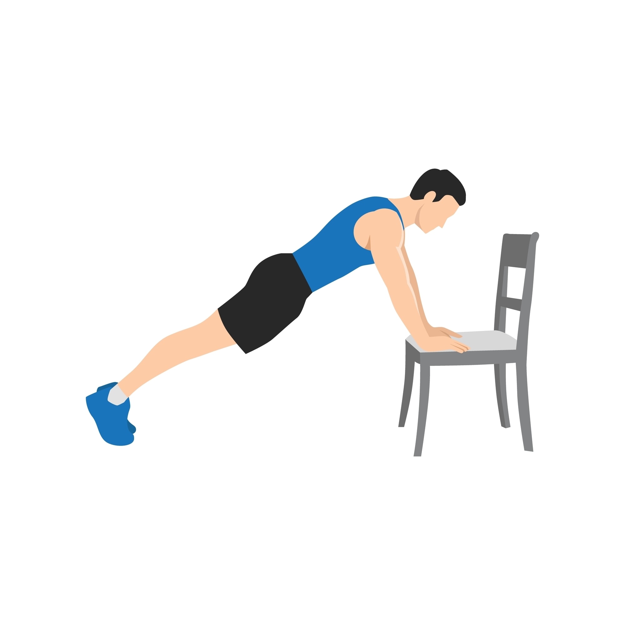 A man does a chair plank. 