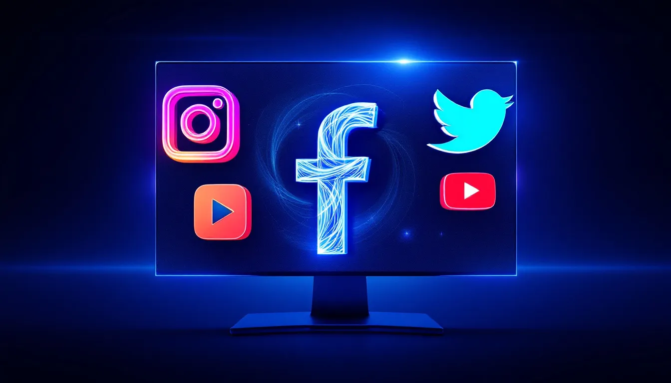 Different social media platform logos displayed on a screen.