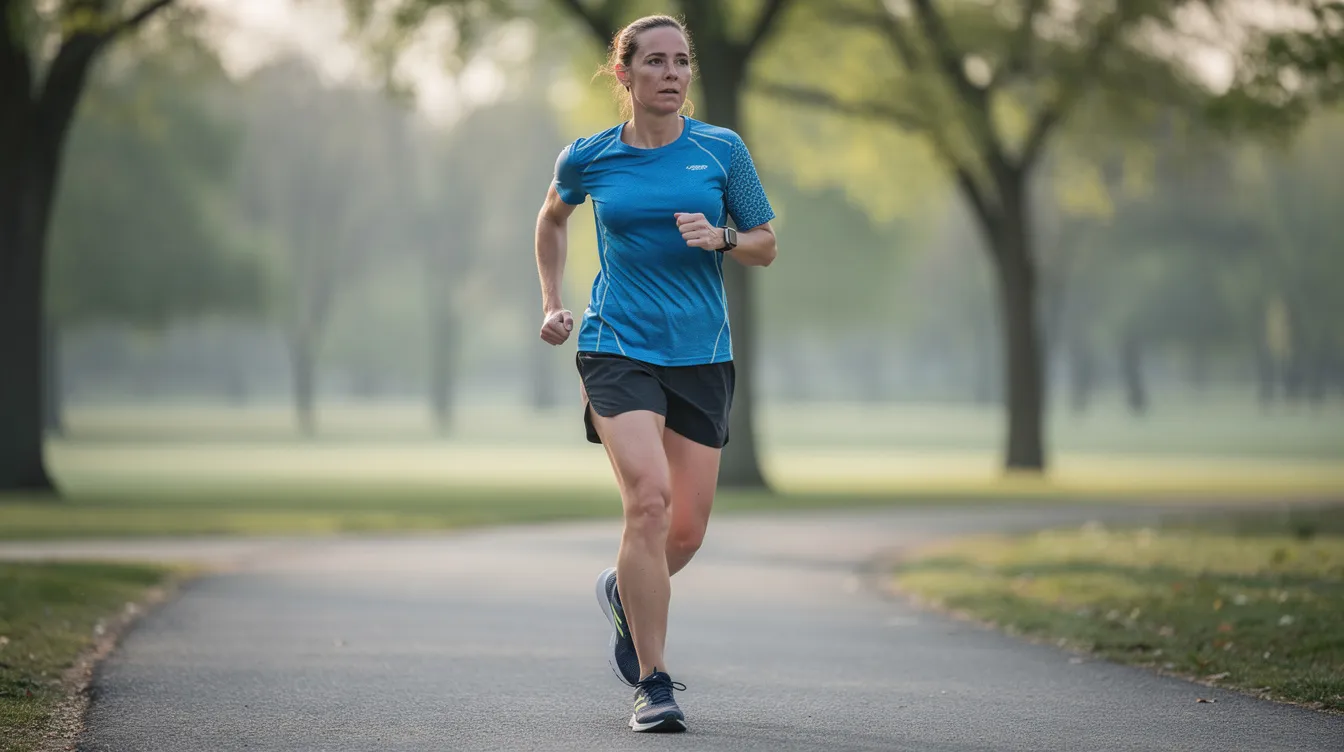 A person in athletic wear is walking outdoors during their recovery period, wearing a visible compression garment under their shirt. This garment is often used after body contouring procedures, such as lipo 360, to aid in the healing process and enhance body contours.