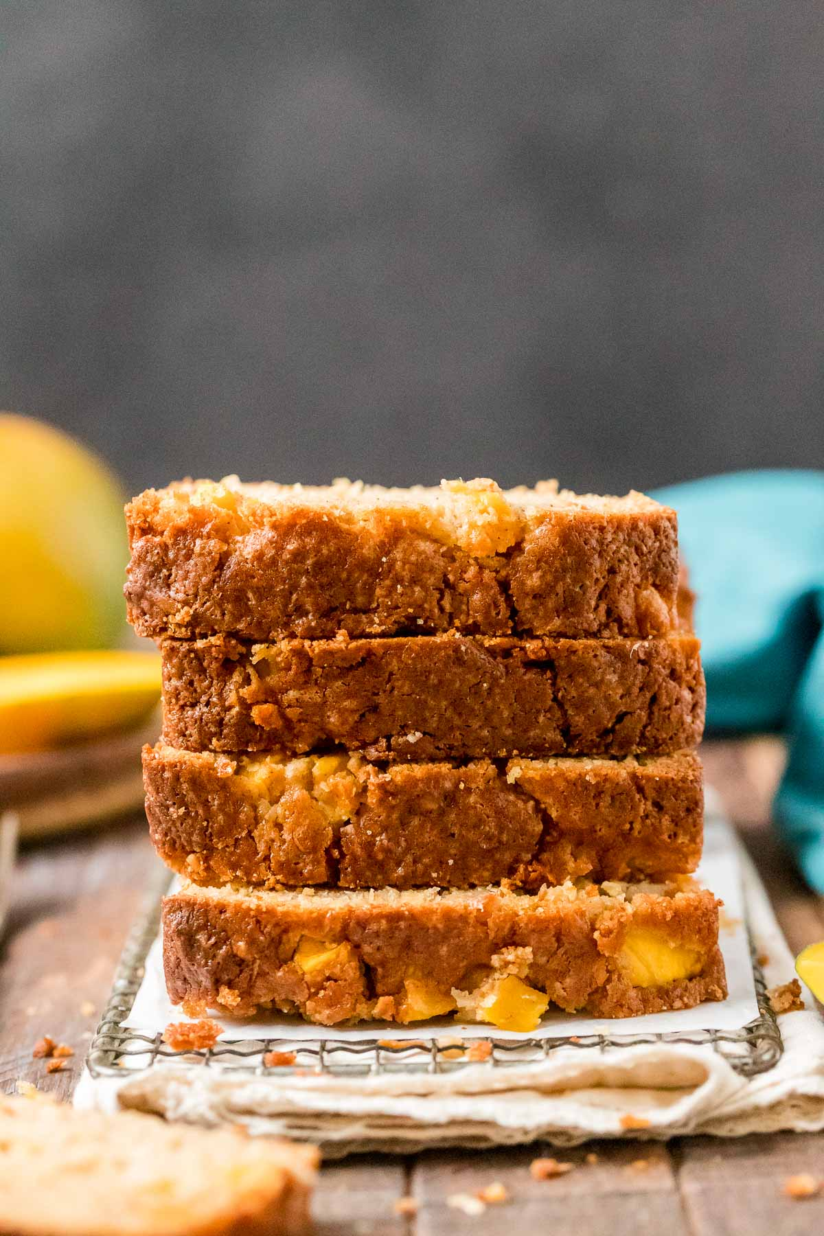 stack of slices of mango bread