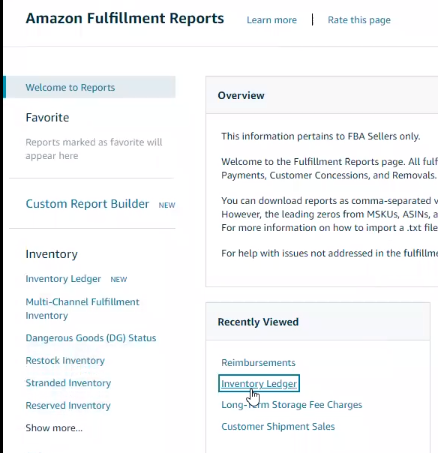 Reimbursement report in Seller Central. 