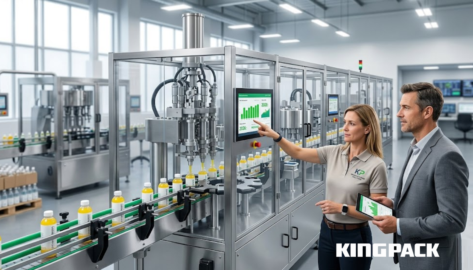 Buyers checking packaging line efficiency of Fully Automated Filling Line